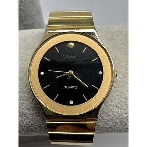 Schandra Ladies Watch New Battery 31MM 8"‎ Gold Tone Black Dial E38
